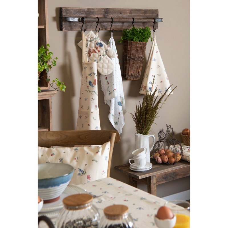Guanto forno da cucina 100% cotone decorato fronte e retro con galli e fiori, ideale come regalo primaverile e pasquale